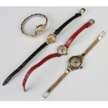 A lady's 9ct gold cased wristwatch and 3 others None of the watches are in working order