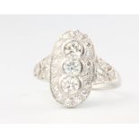A platinum Edwardian style up finger diamond ring, approx. 1ct, size M 1/2, 4.2grams
