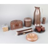 A 1920's brown Bakelite and chrome Thermos jug, ditto No-Fume square ashtray 7cm x 6cm x 6cm,