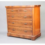A late Victorian mahogany D shaped chest of 2 short and 3 long drawers with brass swan neck drop