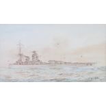 W T Sutton, watercolour signed, "HMS Nelson, Atlantic Fleet and Home Fleet" flying the flag of Sir