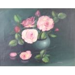 George Leslie Reekie, oil on canvas, still life vase of roses 34cm x 44cm