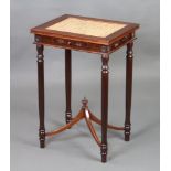 A Georgian style rectangular mahogany occasional table with pink veined marble top, fitted a