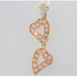 A 9ct yellow gold double heart paste set pendant 2.3 grams, 35mm