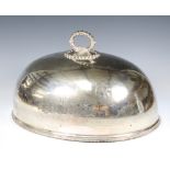 An Edwardian silver plated meat cover with engraved armorial 46cm