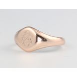A 9ct yellow gold signet ring, size L, 3.4 grams