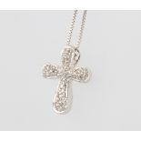 A 9ct white gold diamond set cross pendant on a 40cm chain, 2 grams