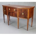 A 19th Century mahogany bow front sideboard fitted 2 long drawers flanked by pair of cupboards,