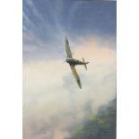 Peter A Henville, watercolour, study of a Spitfire in flight, signed and dated 1989 52cm x 35cm