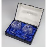 A pair of Mappin & Webb cut glass brandy glasses 12cm, boxed