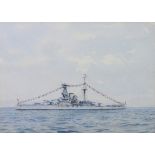 Early 20th Century watercolour unsigned "HMS Ramillies" 23cm x 32cm