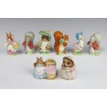 Eight Beswick Beatrix Potter figures - Timmy Tiptoes 9cm, Benjamin Bunny 10cm, Jemima Puddleduck