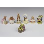 Seven Beswick Beatrix Potter figures - Tommy Rock 9cm, Hunca Munca Sweeping 9cm, The Old Woman Who