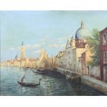 E Stone, impressionist oil painting on canvas, study of Venice with St Marks in distance 39cm x 49cm