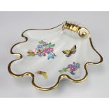 A Herend shell shaped dish decorated with butterflies and flowers 23cm