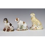 Three Royal Crown Derby Imari pattern paperweights - Parson Jack Russell Terrier with gold stopper