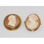 A 9ct yellow gold oval cameo brooch, 1 other