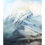 Tilottama Basu, oil on canvas "Mist and Mountains, Nilkanth 1972" marked to the reverse and signed