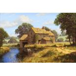 Edward Hersey 1984, impressionist oil on canvas, "Country Refelections" rural study of a river