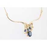 A 14ct yellow gold sapphire and diamond necklace, 5.1 grams