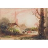 Joseph Newington Carter, watercolour, village scene, signed J N Carter 11cm x 17cm, labelled to