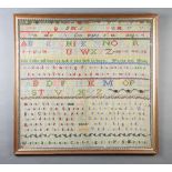 A Victorian stitchwork sampler by Susannah Chanter aged 13, 1876, St Mary's School with alphabet and