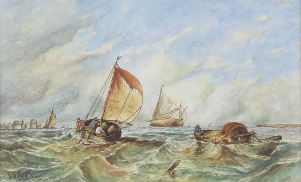 Walter Pearson, watercolour, "Returning to Port" signed 12cm x 20cm