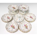 A 20th Century Dresden dessert service comprising 3 tazzas 19cm (1 damaged) and 14 plates, all