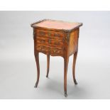 A French inlaid and crossbanded Kingwood bedside cabinet with quarter veneered top and gilt 3/4