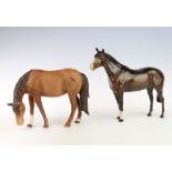 A Royal Doulton figure of a race horse matt chestnut 15cm, ditto brown gloss 20cm