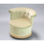 A 1940's tub back boudoir chair upholstered in green buttoned material 59cm h x 70cm w x 60cm d (