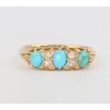 A Victorian 18ct yellow gold turquoise and diamond ring 2.5 grams, size N 1 turquoise has been