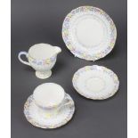 A Foley China tea set comprising 10 tea cups (8 a/f), 12 saucers (3 a/f), milk jug (a/f), sugar