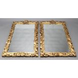 A pair of Georgian style rectangular plate wall mirrors contained in carved and pierced gilt