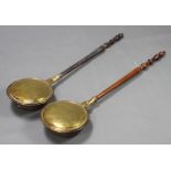 An 18th Century copper warming pan with turned fruitwood handle and 1 other (2)