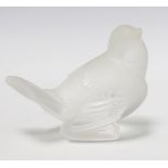 A modern frosted glass Lalique figure of a bird 9cm, with original labels