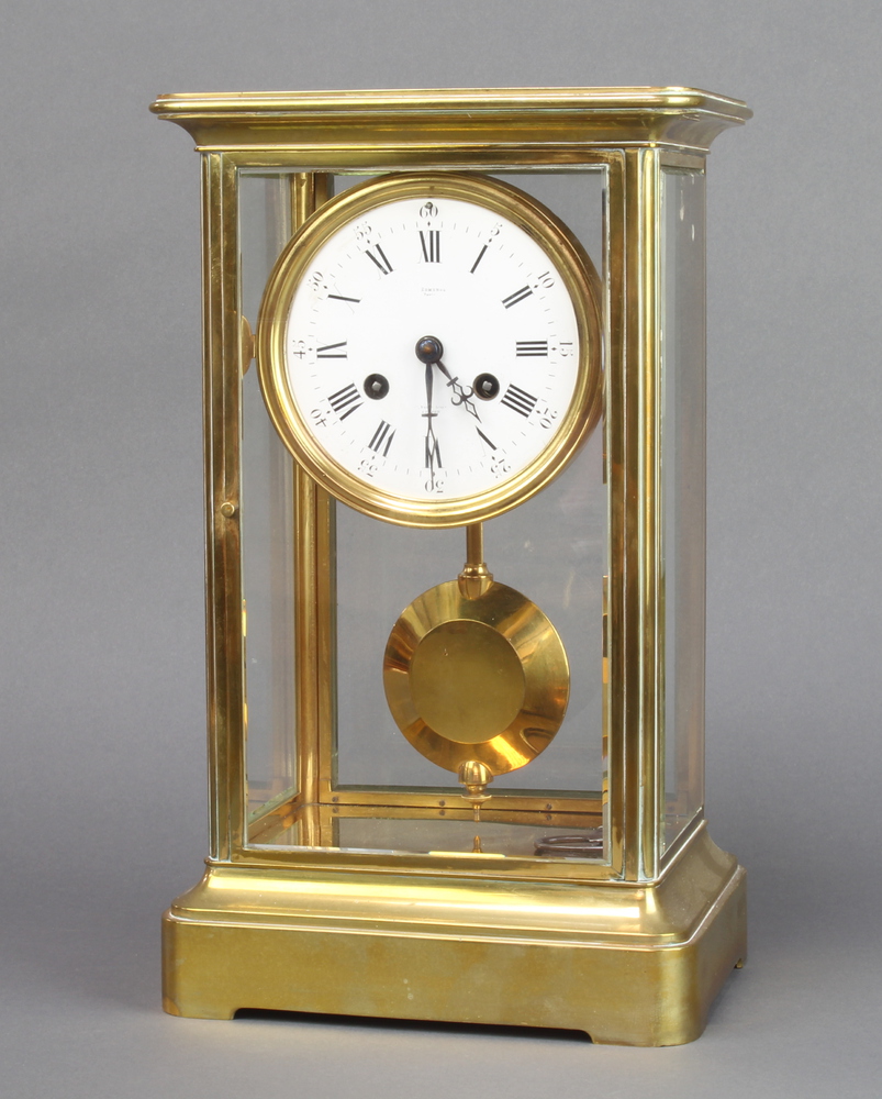Edmonds Paris, a French 19th Century 8 day striking 4 glass mantel clock, the 11cm circular dial