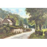 J Lewis, oil on canvas signed "Mickleham Surrey" figures in a country lane 39cm x 59cm