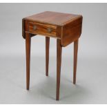 An Edwardian Georgian style drop flap occasional table fitted a frieze drawer raised on square
