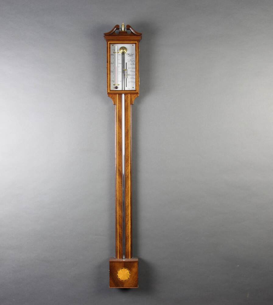 Russell of Norwich, a Georgian style mercury stick barometer and thermometer with silvered dial