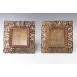 A pair of 19th Century carved and pierced Burmese hardwood easel photograph frames 30cm x 30cm