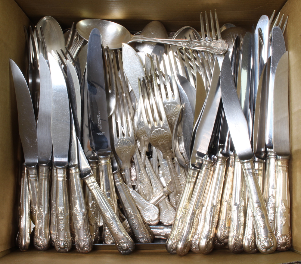 A large quantity of plated Kings Pattern cutlery (153)