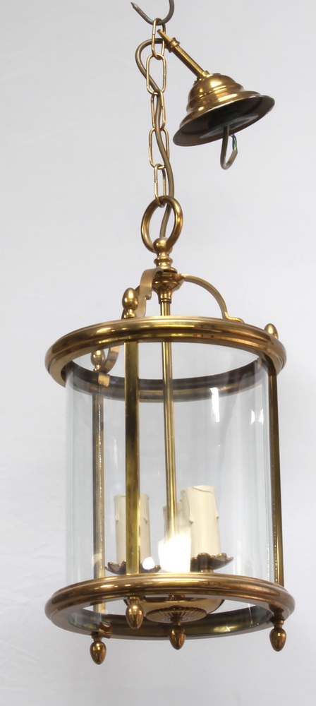 A Georgian style circular brass 3 light hall lantern 44cm h x 22cm diam.