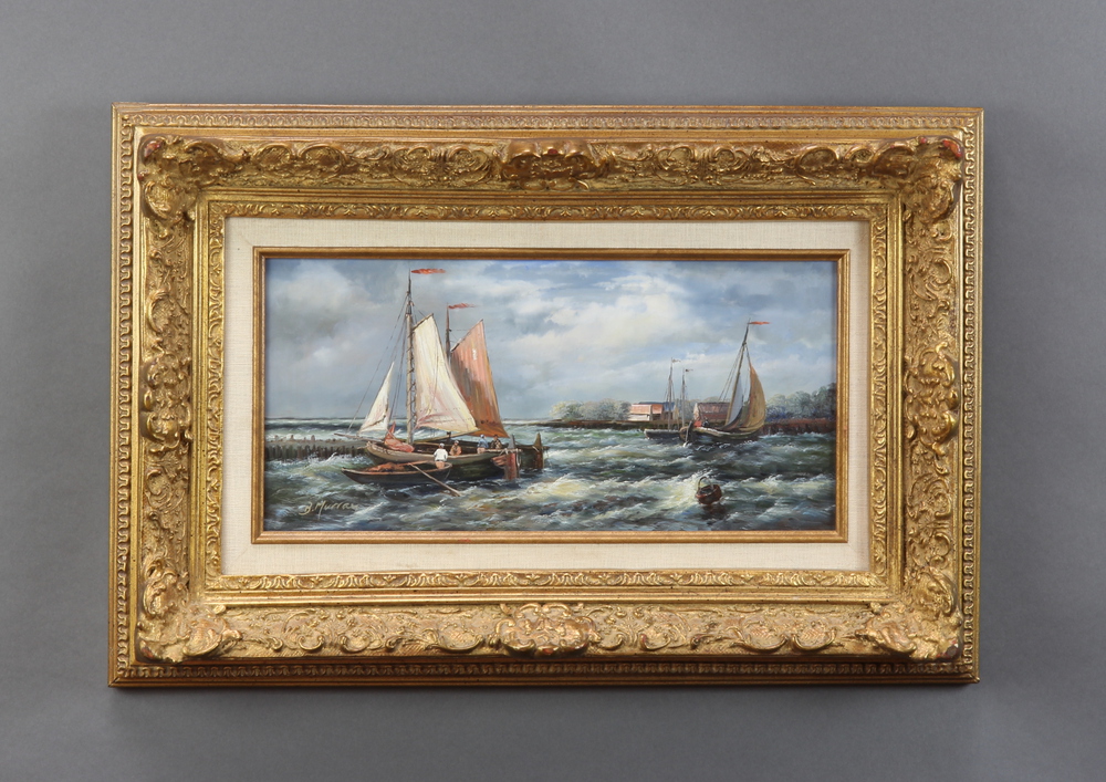 B Murray, oil paintings on board, a pair, fishing boats in choppy seas and fishing boats off a - Image 5 of 5