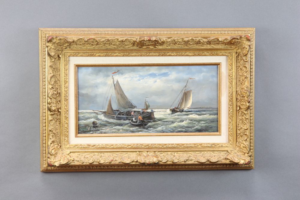 B Murray, oil paintings on board, a pair, fishing boats in choppy seas and fishing boats off a - Image 4 of 5