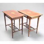 A pair of Victorian rectangular inlaid rosewood occasional tables with bobbin turned decoration,