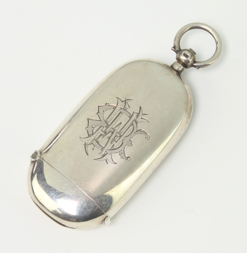 An Edwardian silver sovereign case vesta, 9cm, London 1901, gross 56 grams, engraved with a monogram