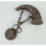 A Victorian Mordan & Co novelty vinaigrette/whistle in the shape of a horn suspended on a chain