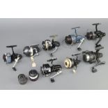A Mitchell 300 fishing reel, a Mitchell 440A reel, ditto 324, a KP Morritts Elite reel, an