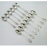 A set of 6 Victorian silver lily pattern teaspoons Exeter 1875 and 7 ditto London 1892, 370 grams